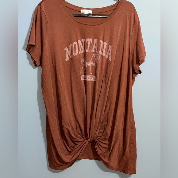 NINE BRITTON Munich Front Knot Detail Knit Top scoop neck size 2XL BROWN RUST - Picture 2 of 7